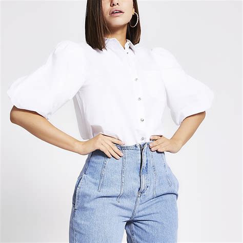 Poplin shirt with puff sleeves 